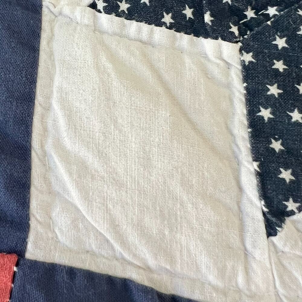 Vintage Americana Handmade Quilt 95 x 98 in Patriotic Cabin Star Patchwork - Picture 6 of 16